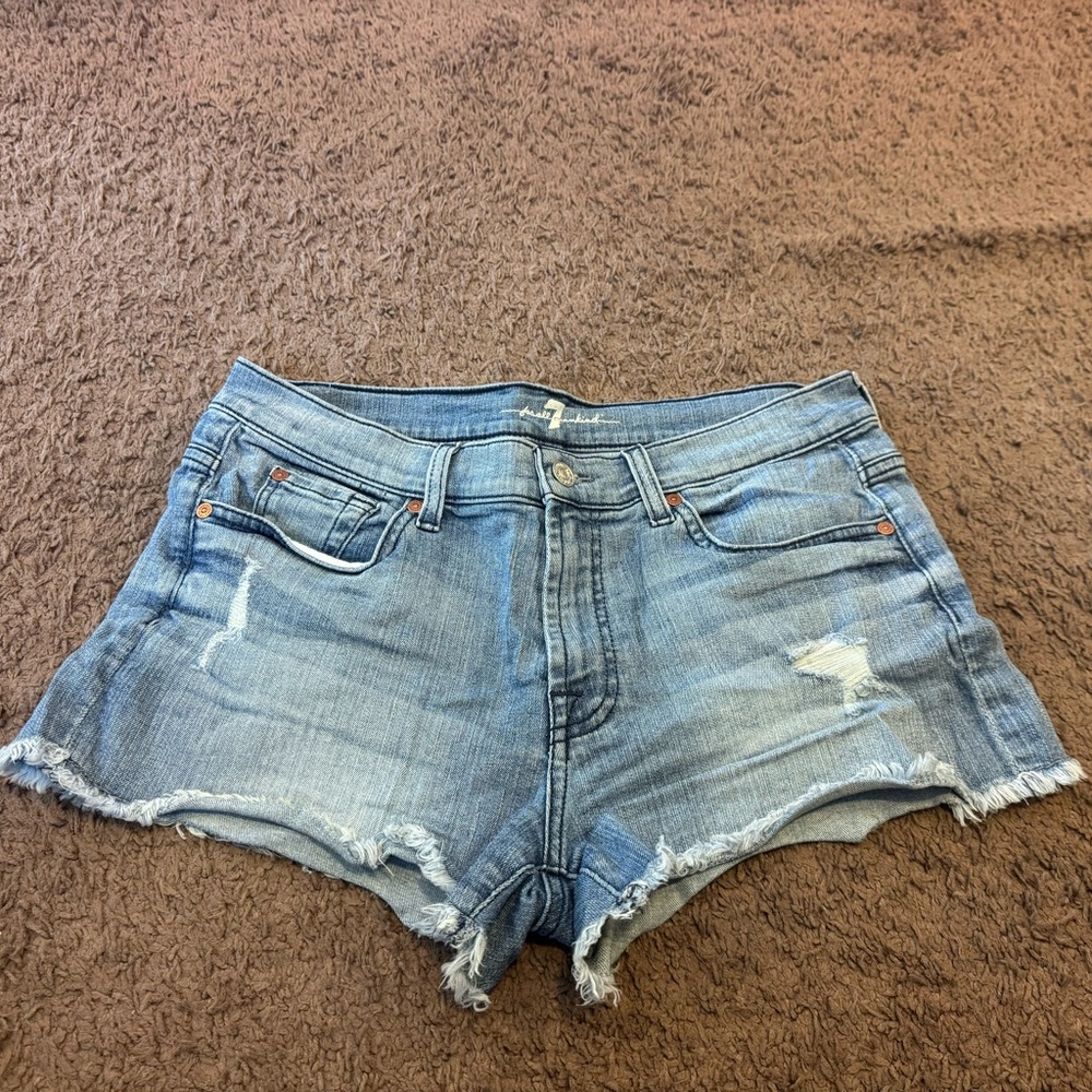 7 For All Mankind Denim Jean Shorts Light Wash Cut Off Distressed High Rise 30